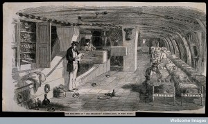 Image of sickbay in the Belleisle Hospital ship