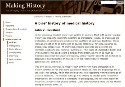 Pickstone - Brief history of medical history - c 2008
